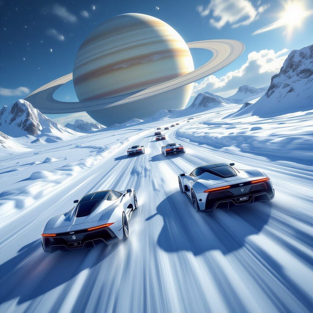Futuristic Race Across Saturn's Rings