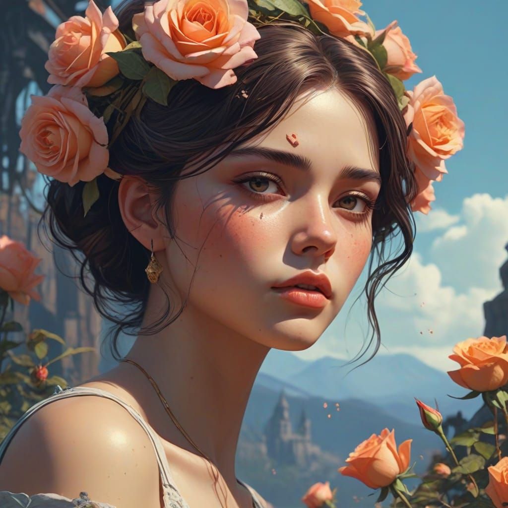 Ethereal Goddess of Roses in Vibrant Colors