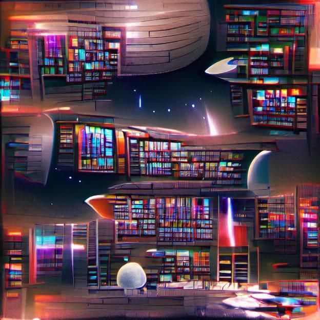 Futuristic Space Library in Digital Art Style