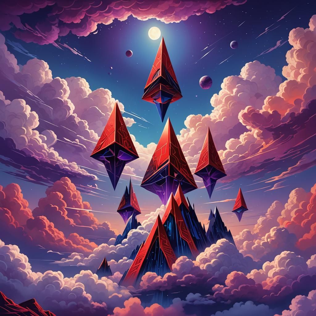 Vibrant 3D Triangles in Fantasy Vector Art