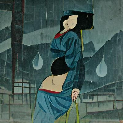 young prostitute in the rain | ukiyo e,