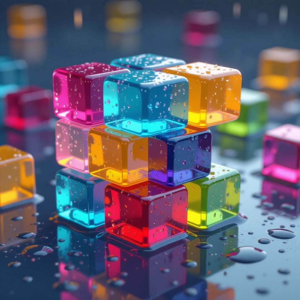 Jiggly Jello Tetris Blocks in Futuristic Style