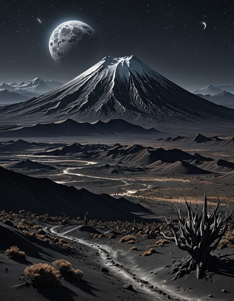 Mt Ngauruhoe at Night in Giger Style