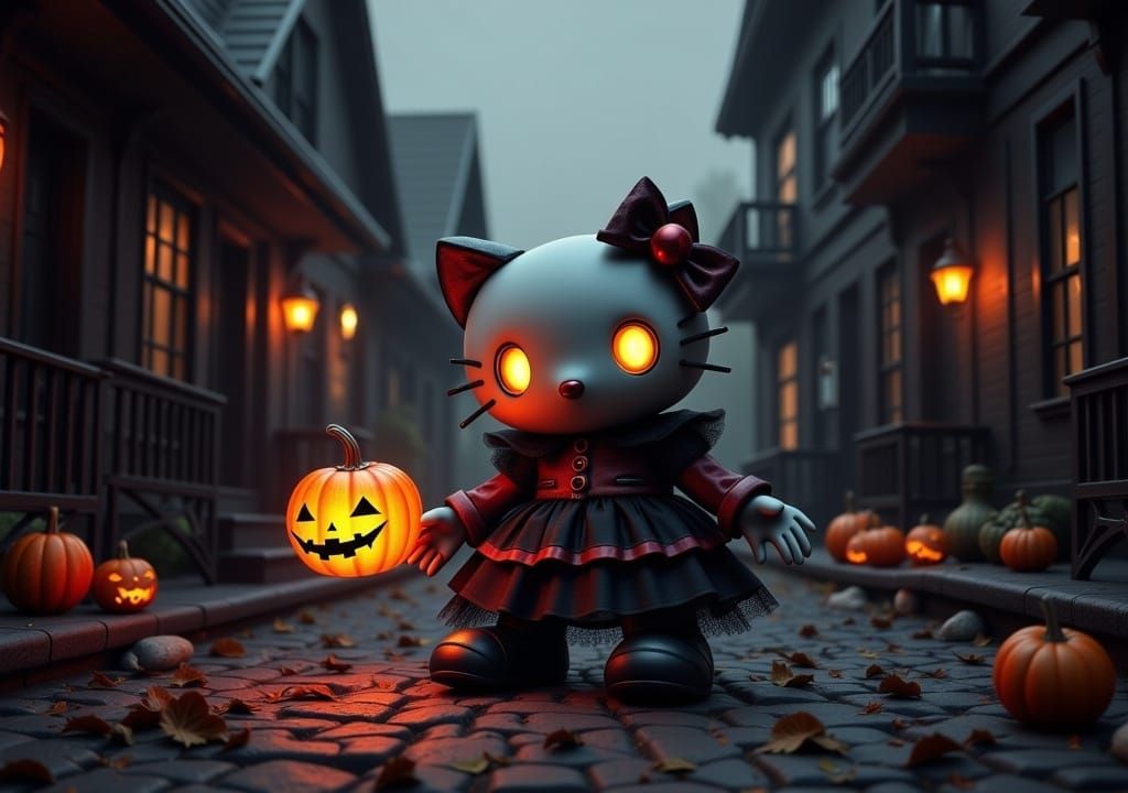 Gothic Hello Kitty Vampiress Trick-or-Treating in Hyperreali...