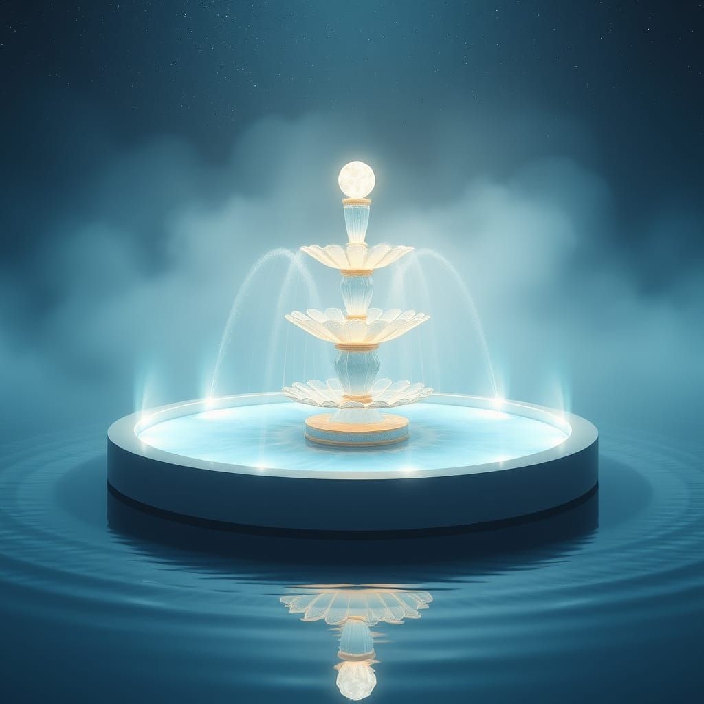 Dreamlike Fountain in Mirrored Pool: Ethereal Art