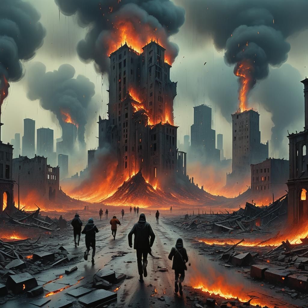 Apocalyptic Embers Rain in Surrealist Landscape