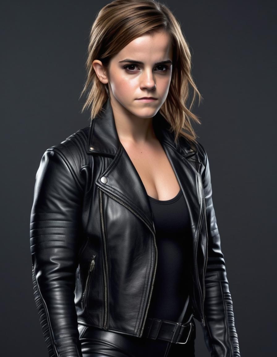 Hyperrealistic Wrestler Girl in Leather Jacket