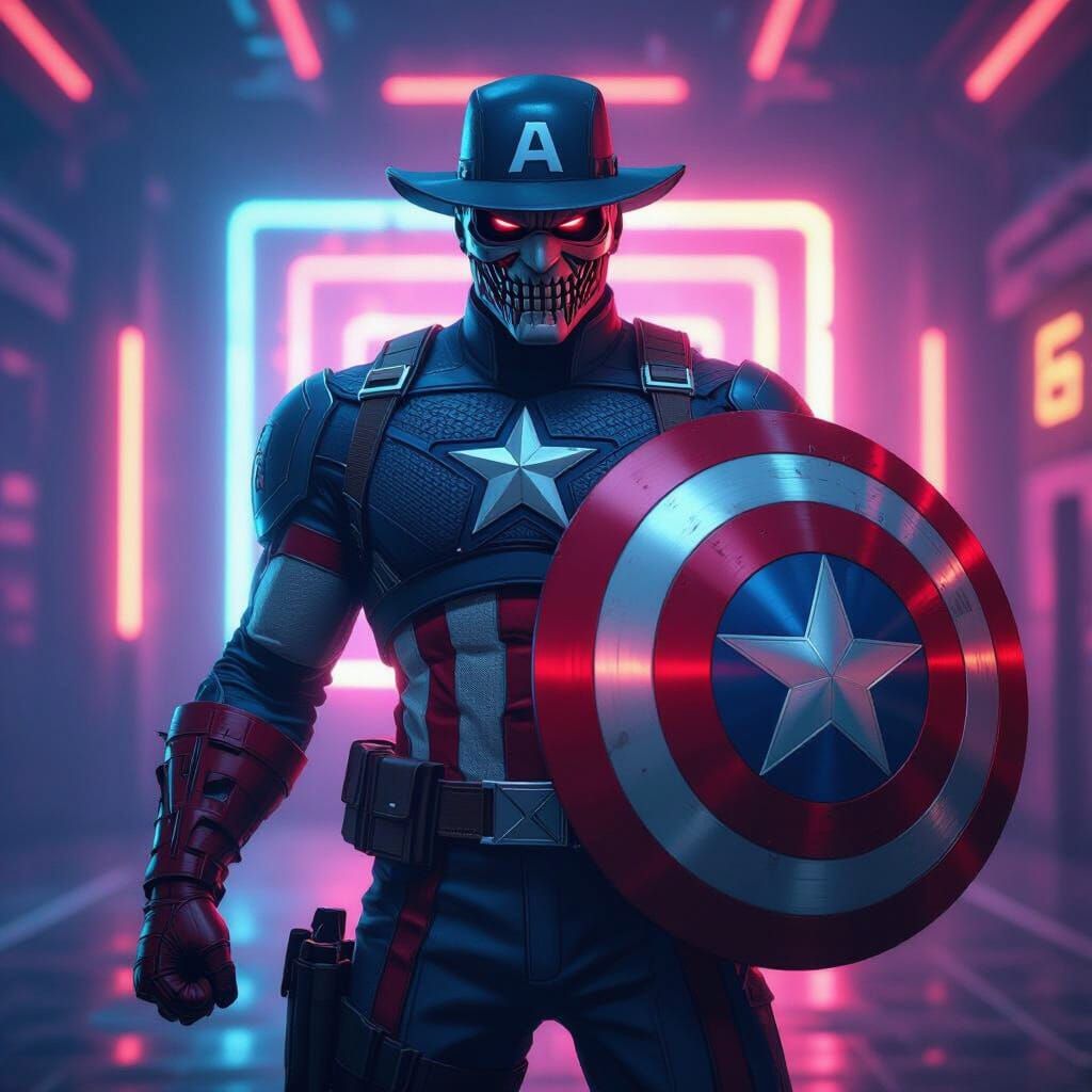 Freddy Krueger as Captain America in Synthwave Style