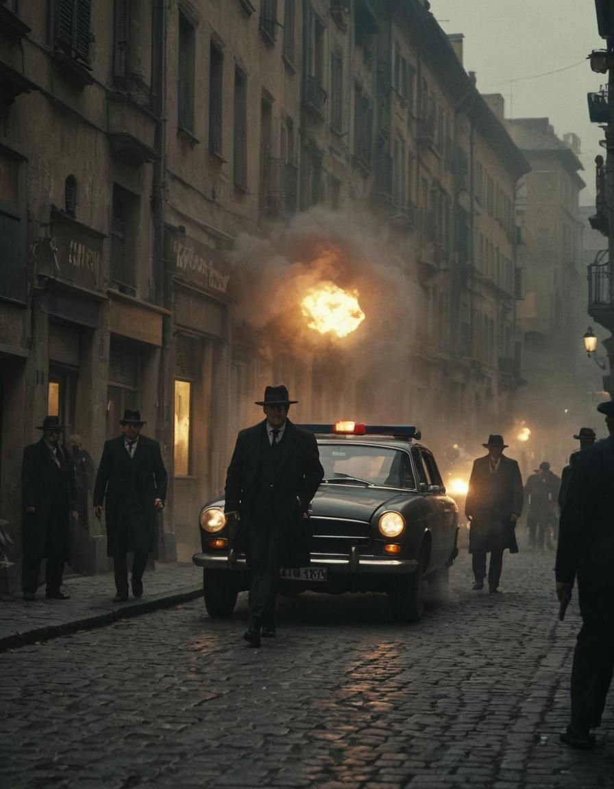 Italian Mafia Shootout in Film Noir Style