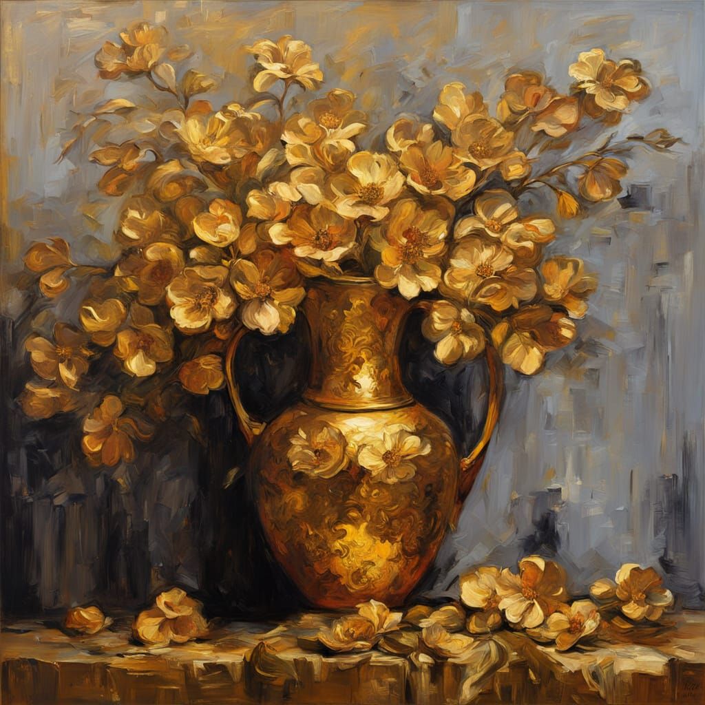 Baroque Floral Masterpiece in Thick Impasto Oil Paint