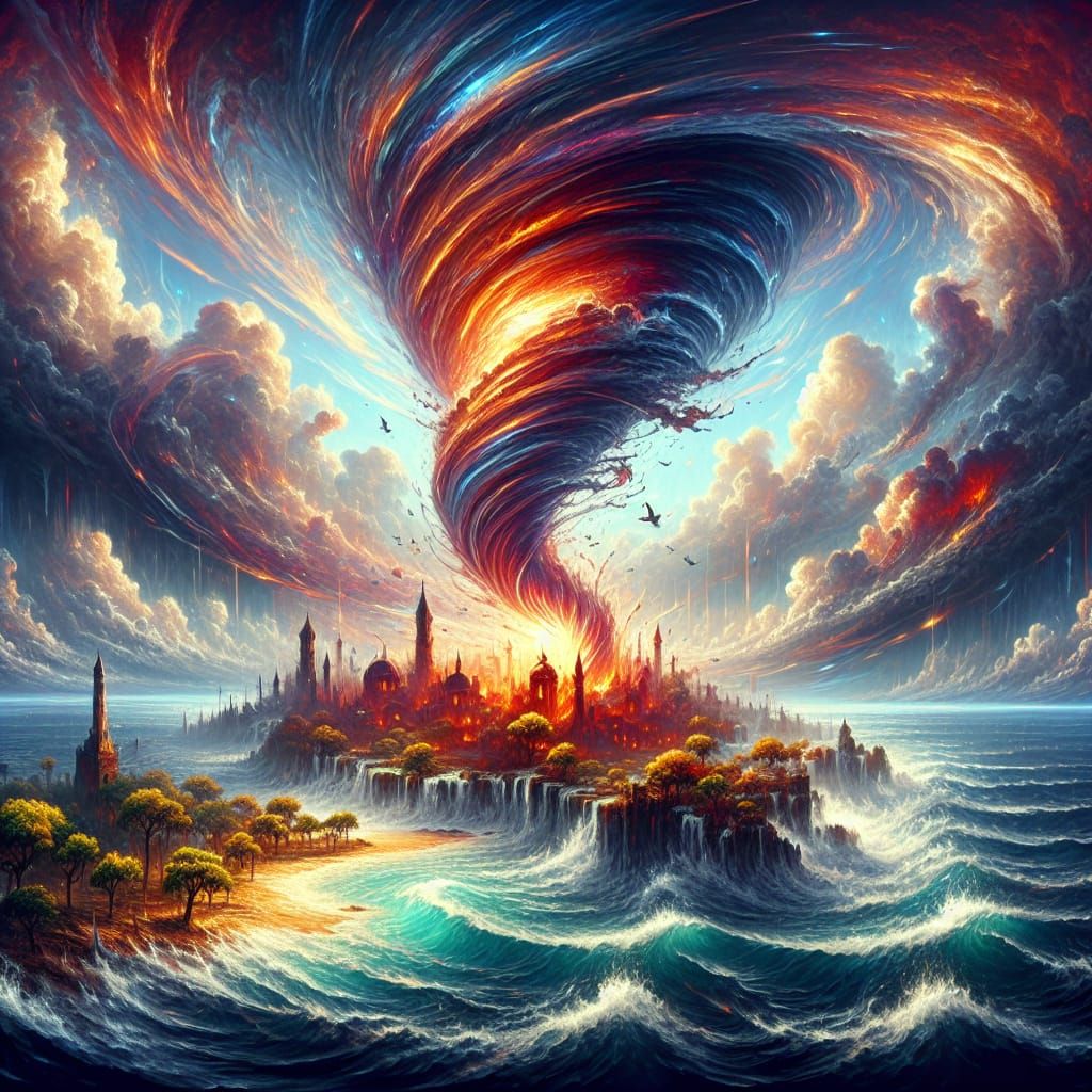 Island Tornado in Fantasy Splash Screen Style