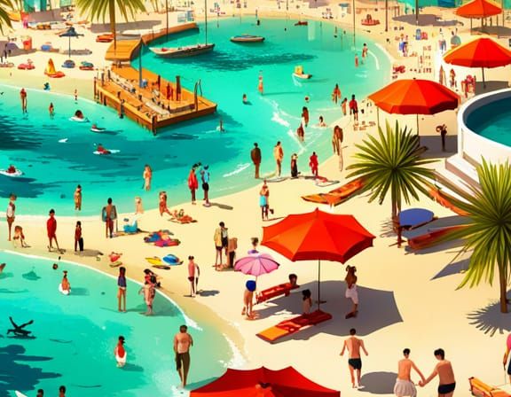 Vibrant Beach Scene in Splash Art Style