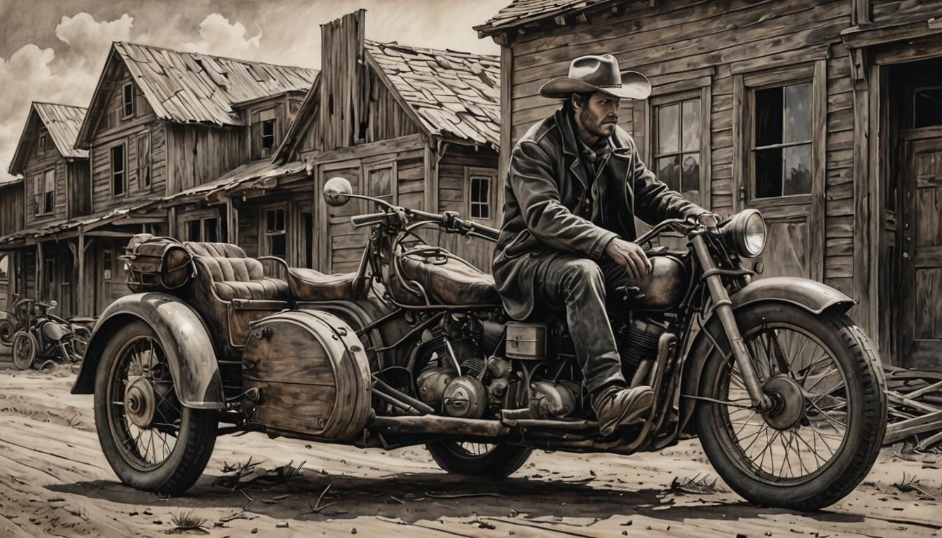 Charcoal Rider in Abandoned Western Town