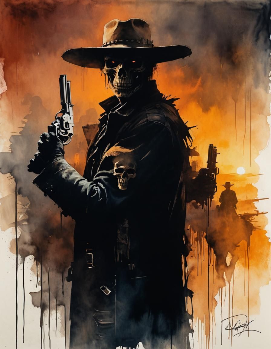 Undead Gunslinger Bandit in Dark Western Town