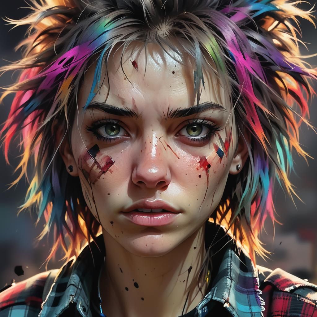 Grunge Punk Portrait in Hyper-Realistic Digital Painting