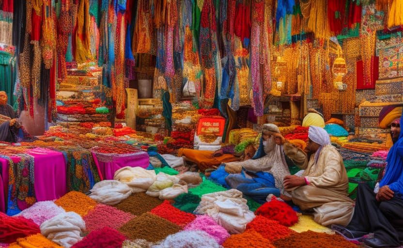 Vibrant Arabian Bazaar Scene in Hyperrealistic Style