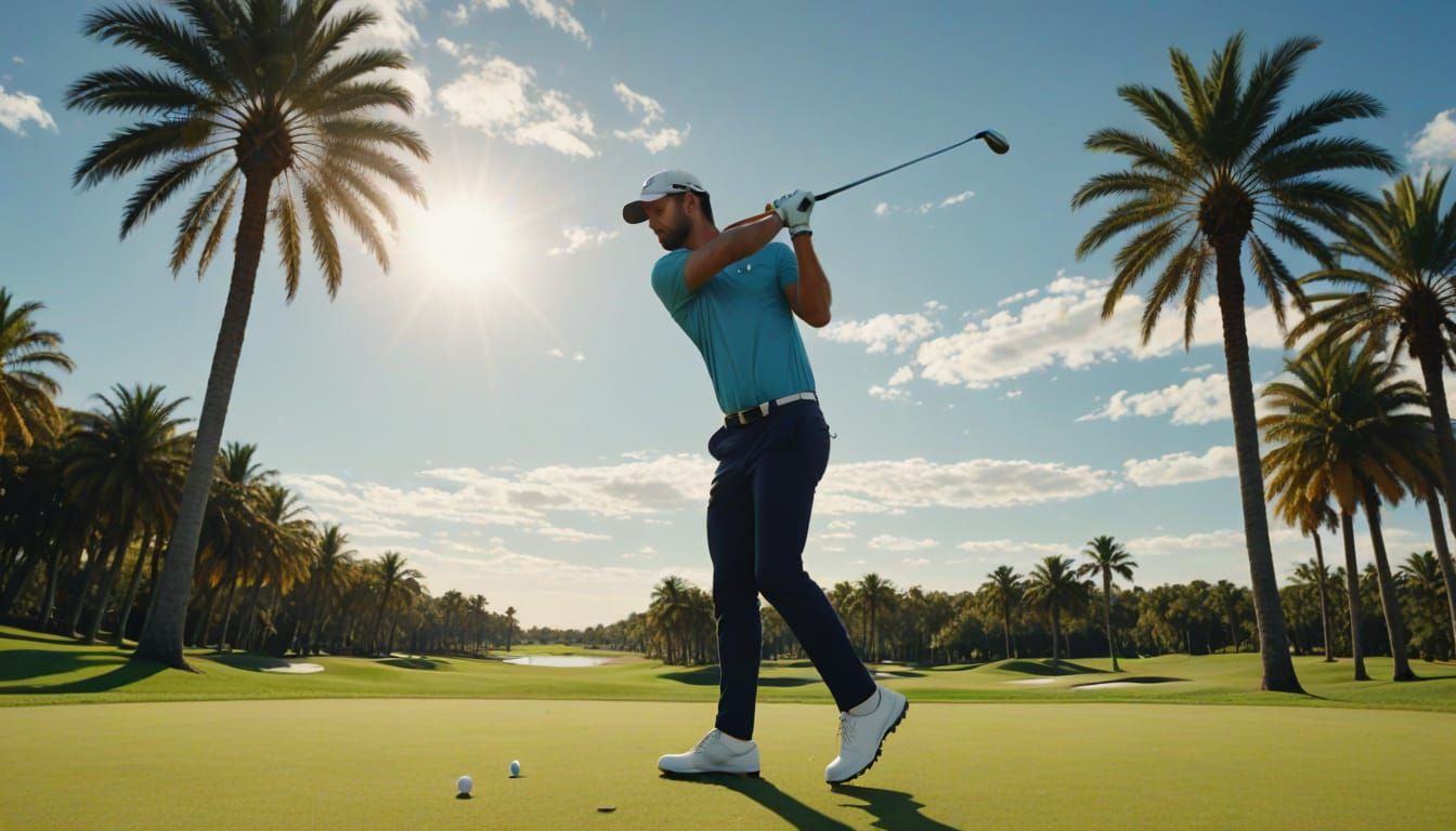 Golfer Swinging Club in Vibrant, Sporty Style