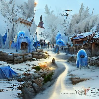 Frost Covered Village in a Fantasy Landscape