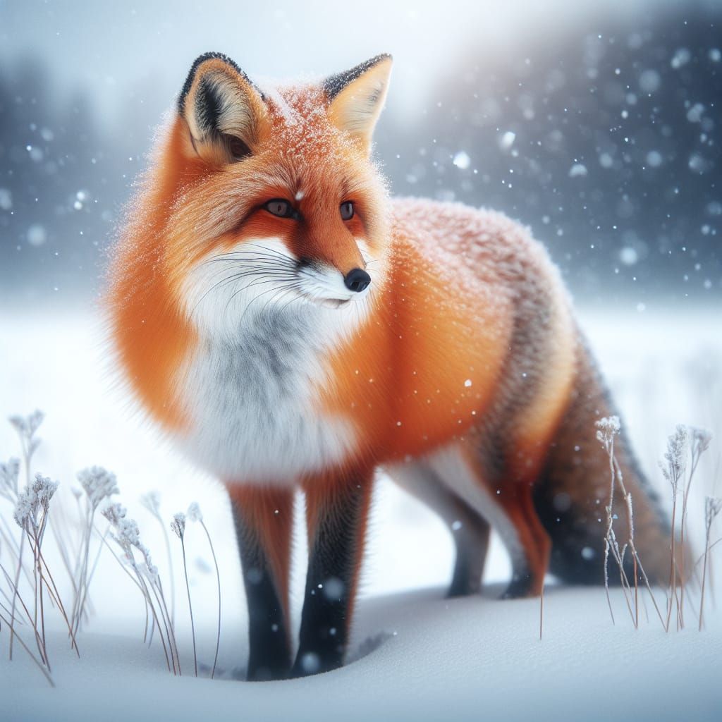 Red Fox in Snowy Winter Landscape