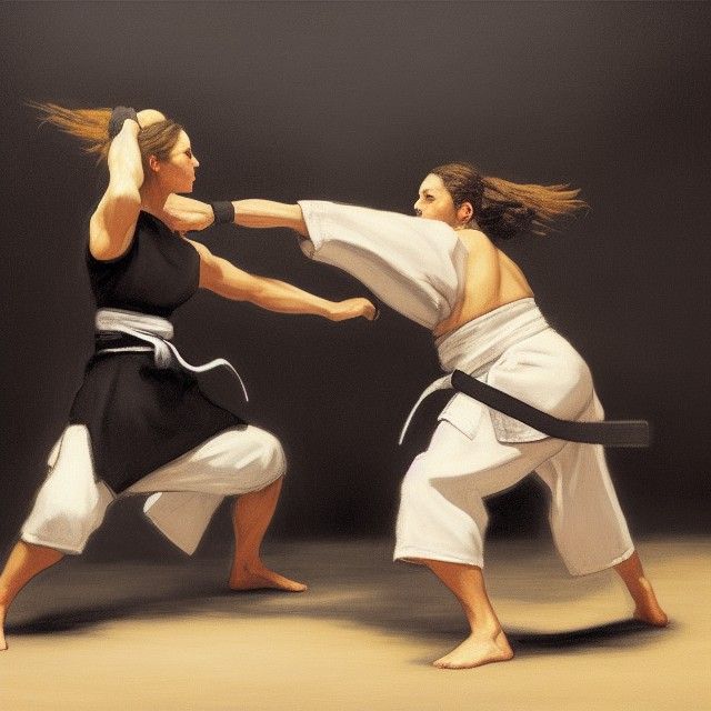 Photorealistic Karate Fight in Courbet Style