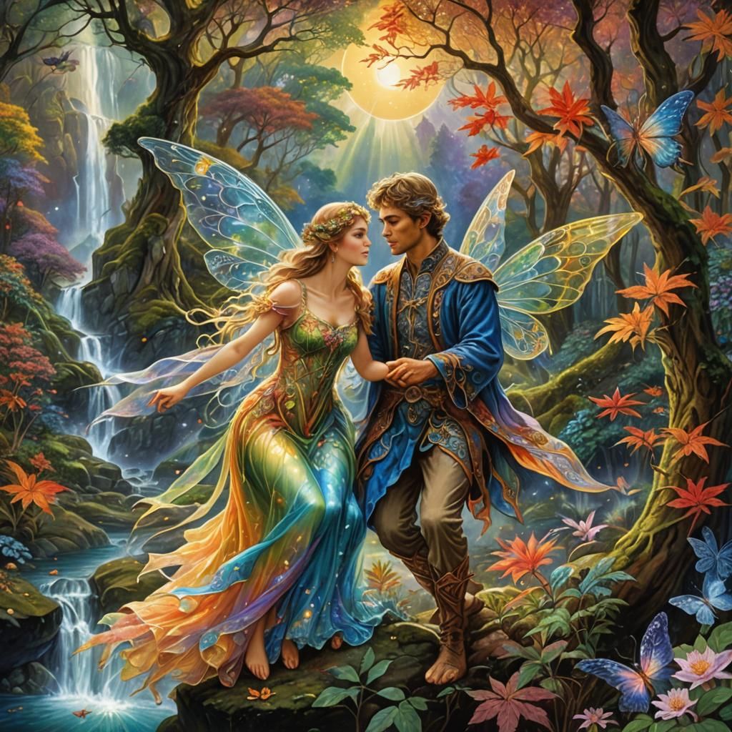 Enchanted Fairy Couple in Celestial Garden