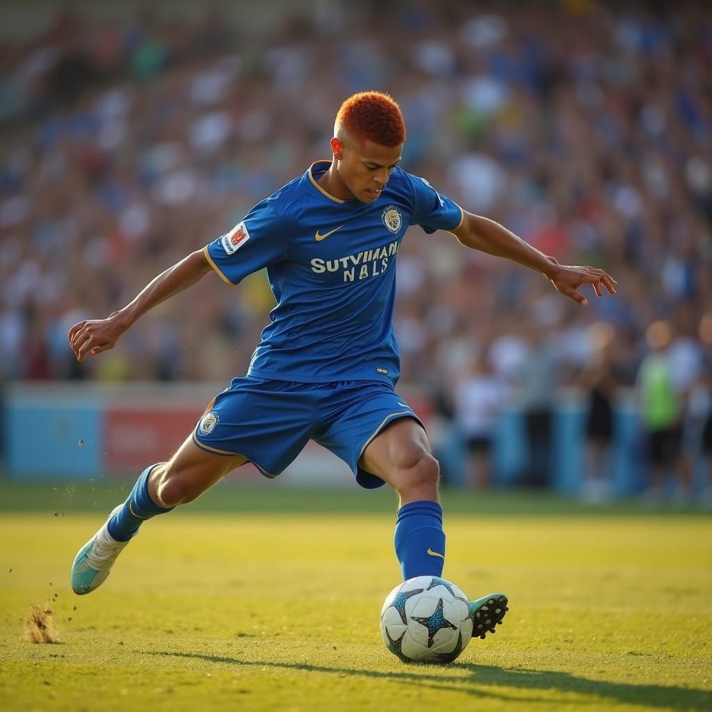 Hyperrealistic Soccer Athlete in Stadium Sunlight