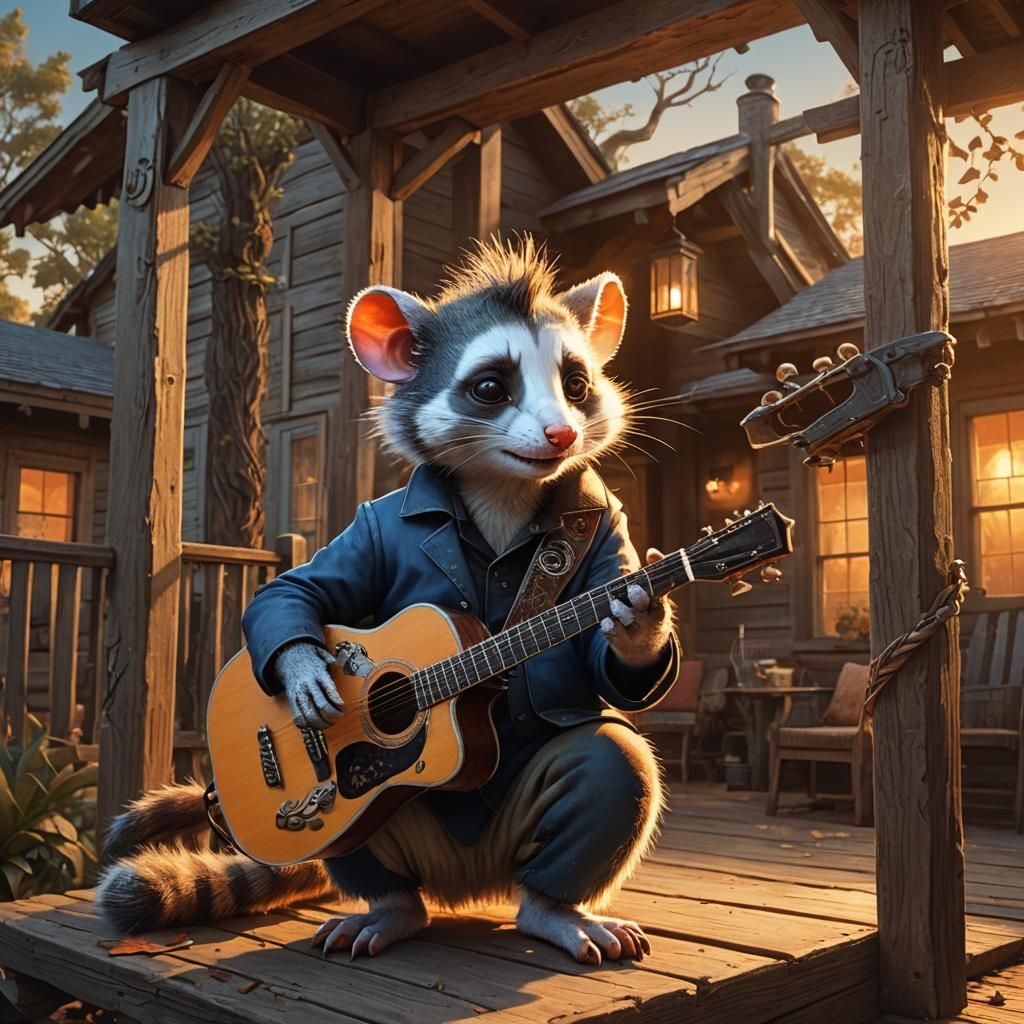 Johnny Cash Opossum Plays Guitar: Fantasy Concept Art
