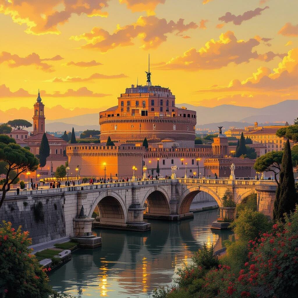 Rome View from Castle Sant'Angelo in Surrealist Style