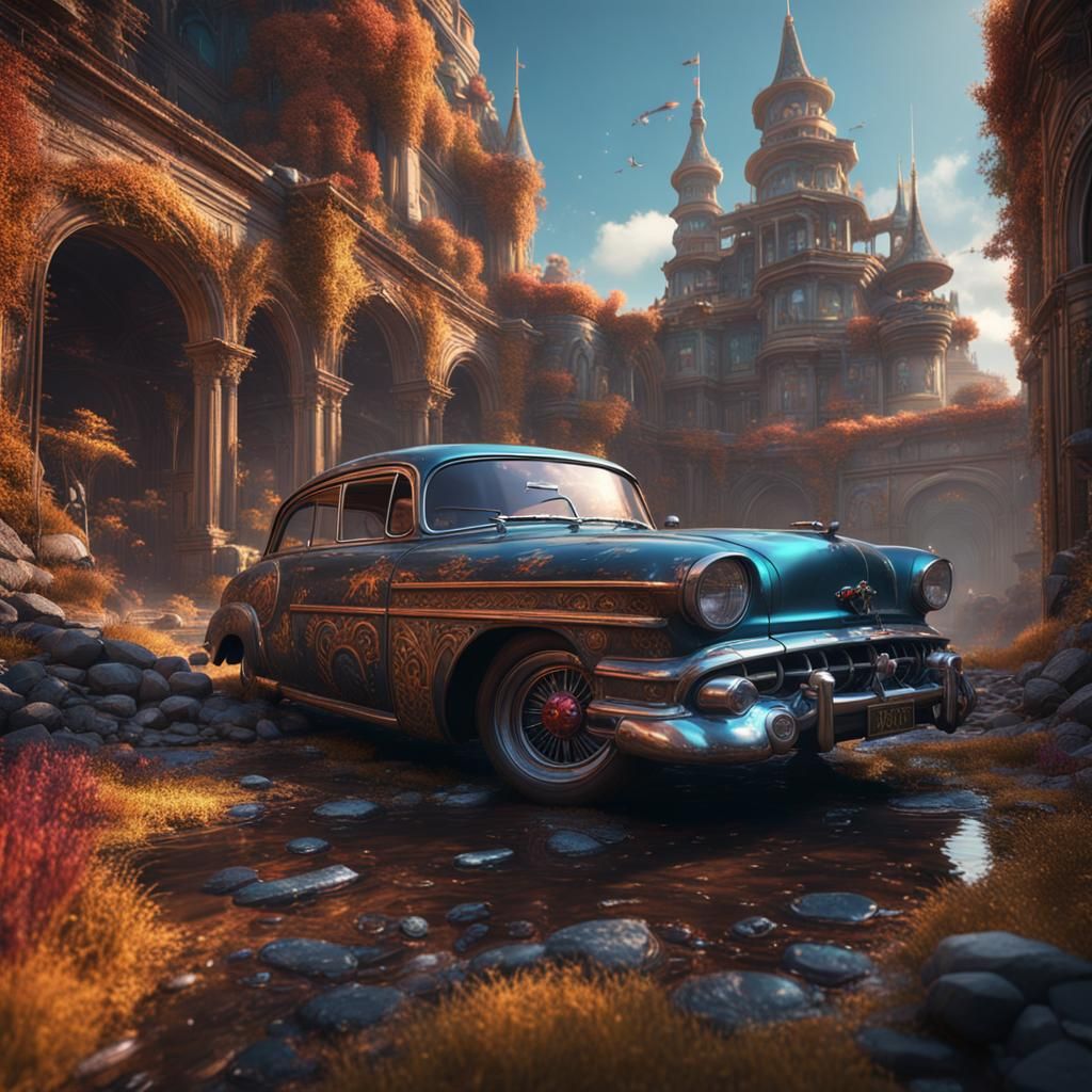 Detailed Car Painting in Fantasy Concept Art