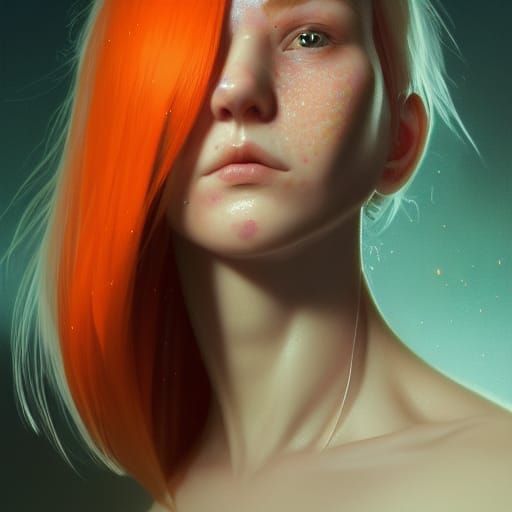 Teal Goblin Girl Portrait in Hyperdetailed Style