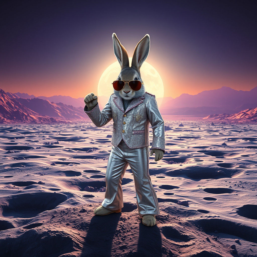 Elvis Bunny on Purple Moon, Matte Painting
