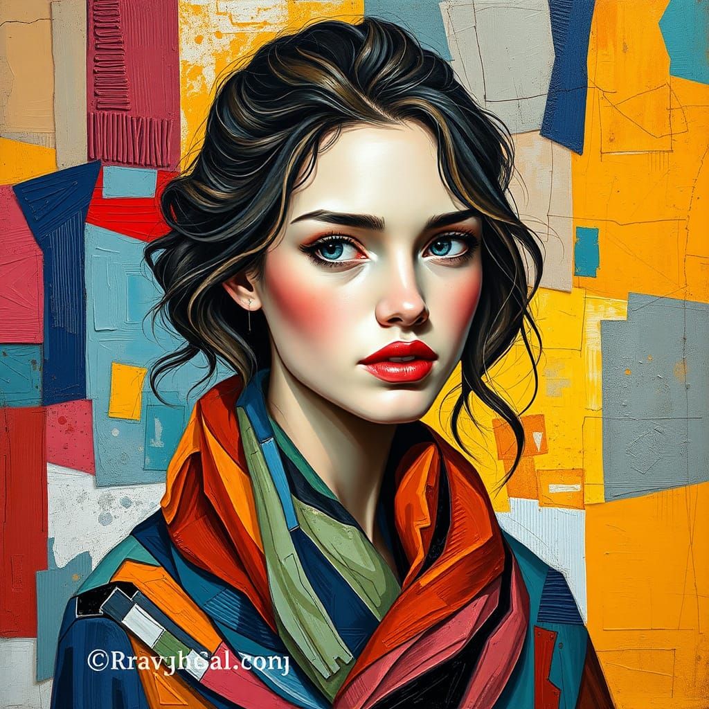 Colorful Cubist Portrait of a Young Woman