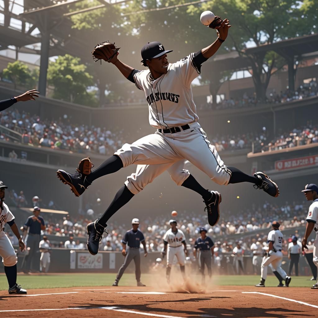Happy Black Man Playing Baseball: 3D Anime Art
