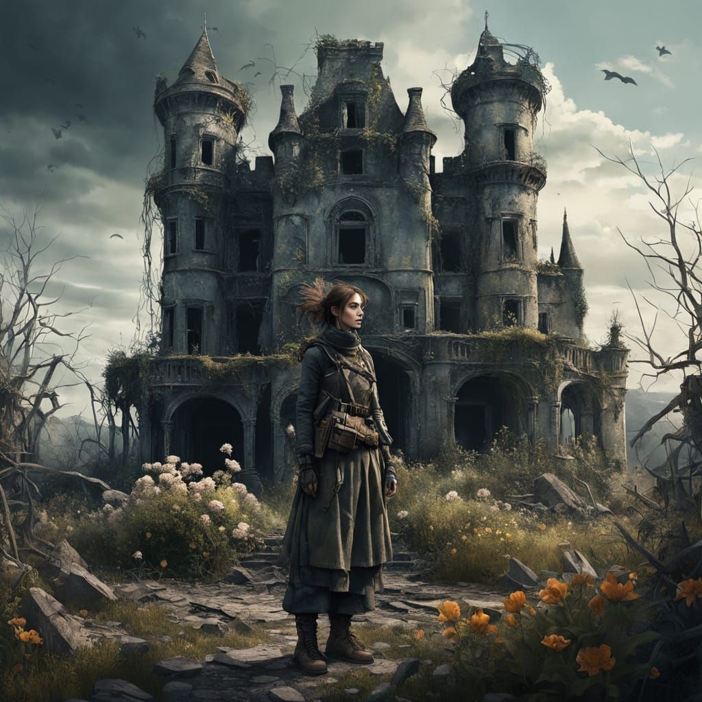 Surreal Post-Apocalyptic Castle with Ethereal Blooms