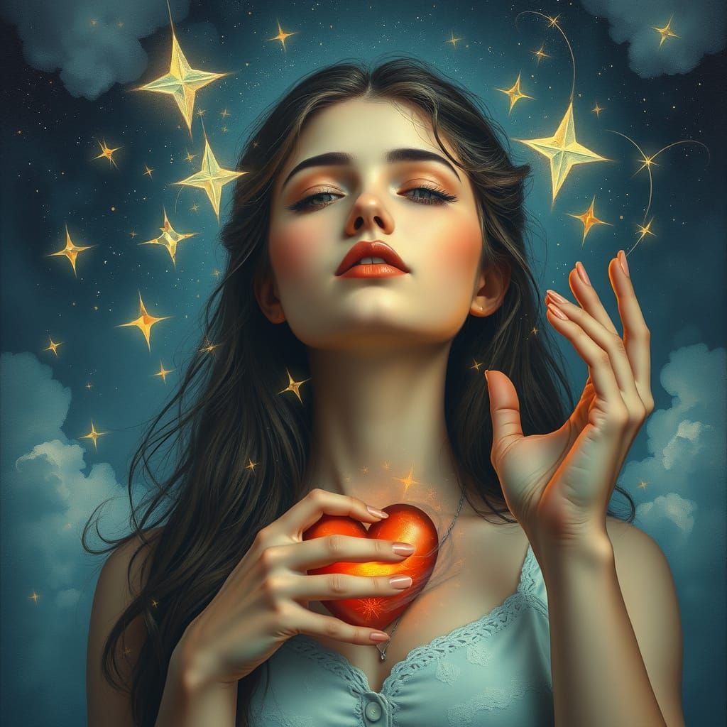 Painted Woman Creates Heart with Lights