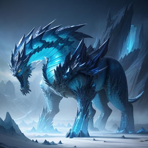 Ice Dragon Hybrid in Crystal Cave: Fantasy Art