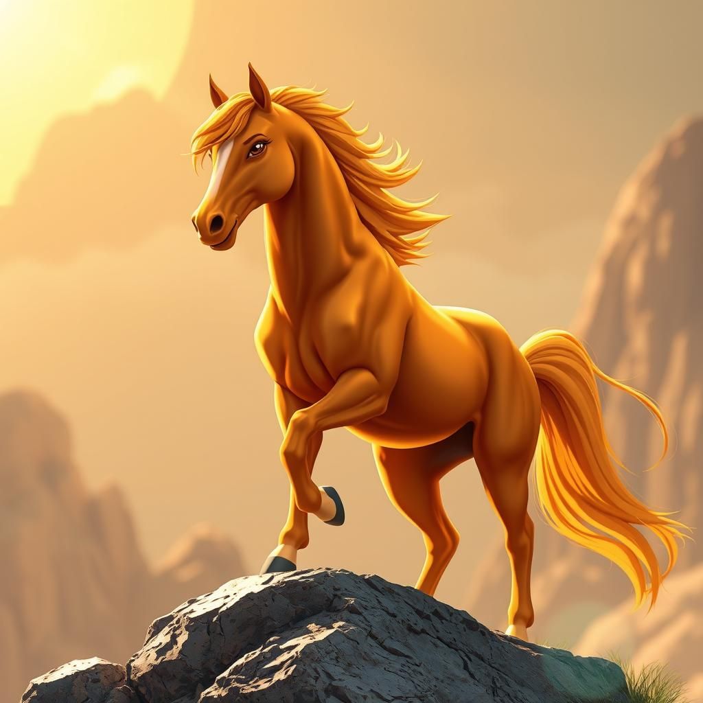 Majestic Stallion on Rocky Outcrop: Anime-Inspired Digital A...
