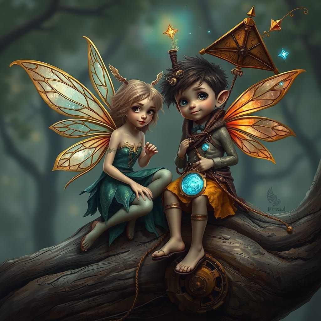 Steampunk Fairy and Crozka Boy with Kite