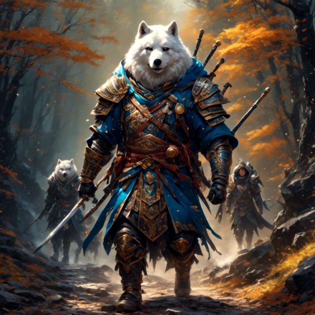 Wolf Warrior on Mountain Path in Anime Style