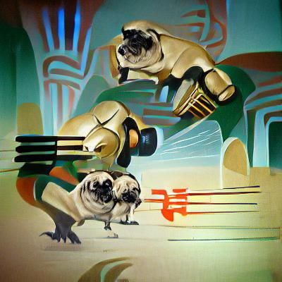 Pugs Versus Robots in Art Deco Style