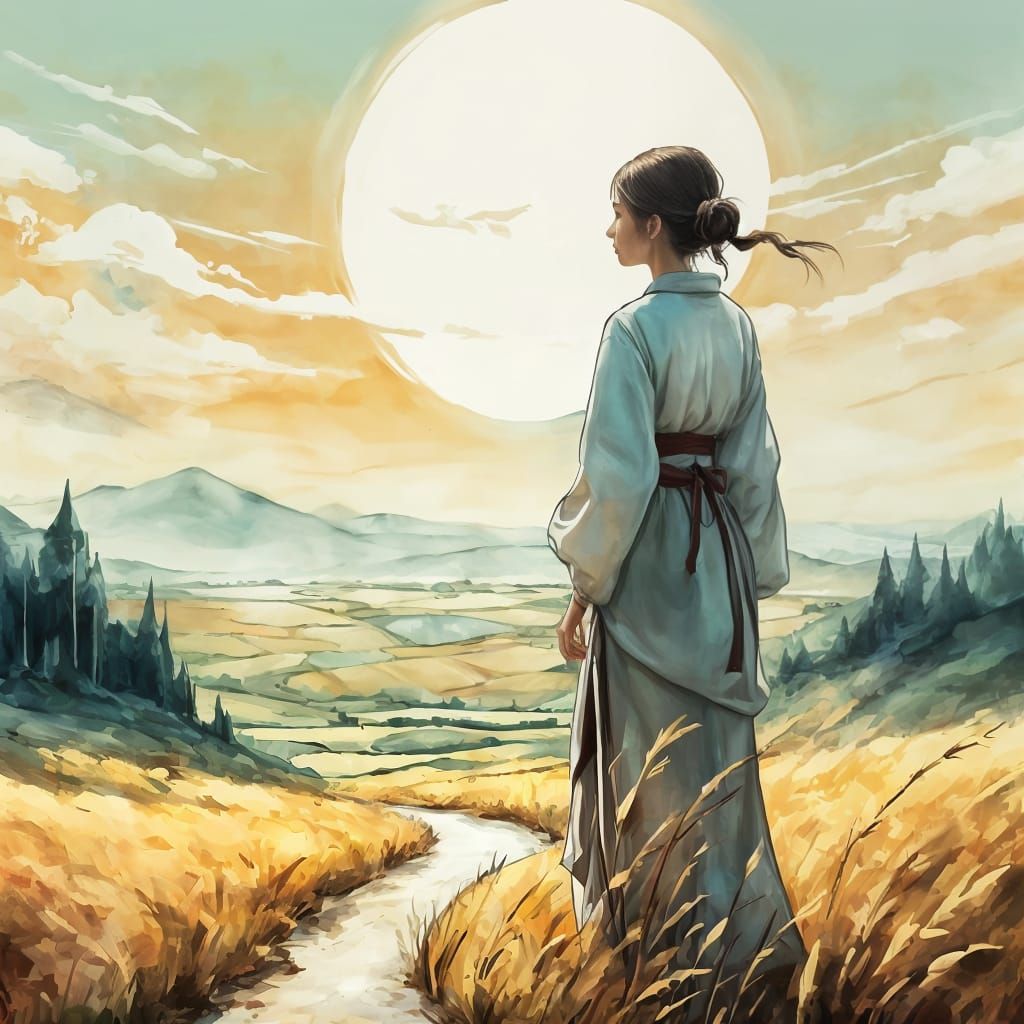 Renaissance Woman in Minimalist Dreamscape