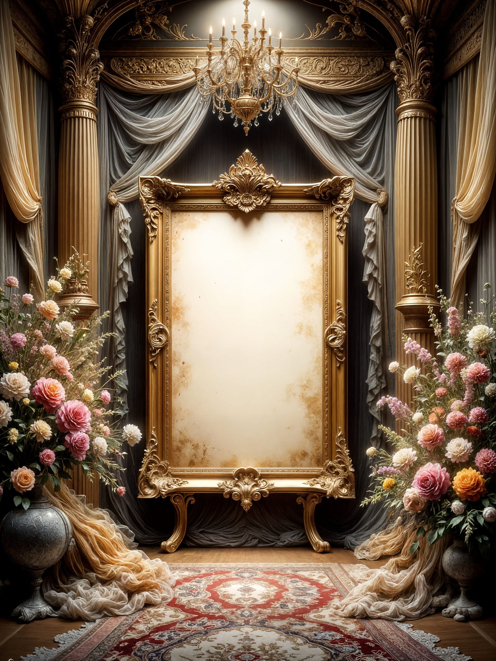 Ornate Frame in Vintage Hall in Digital Matte Painting Style