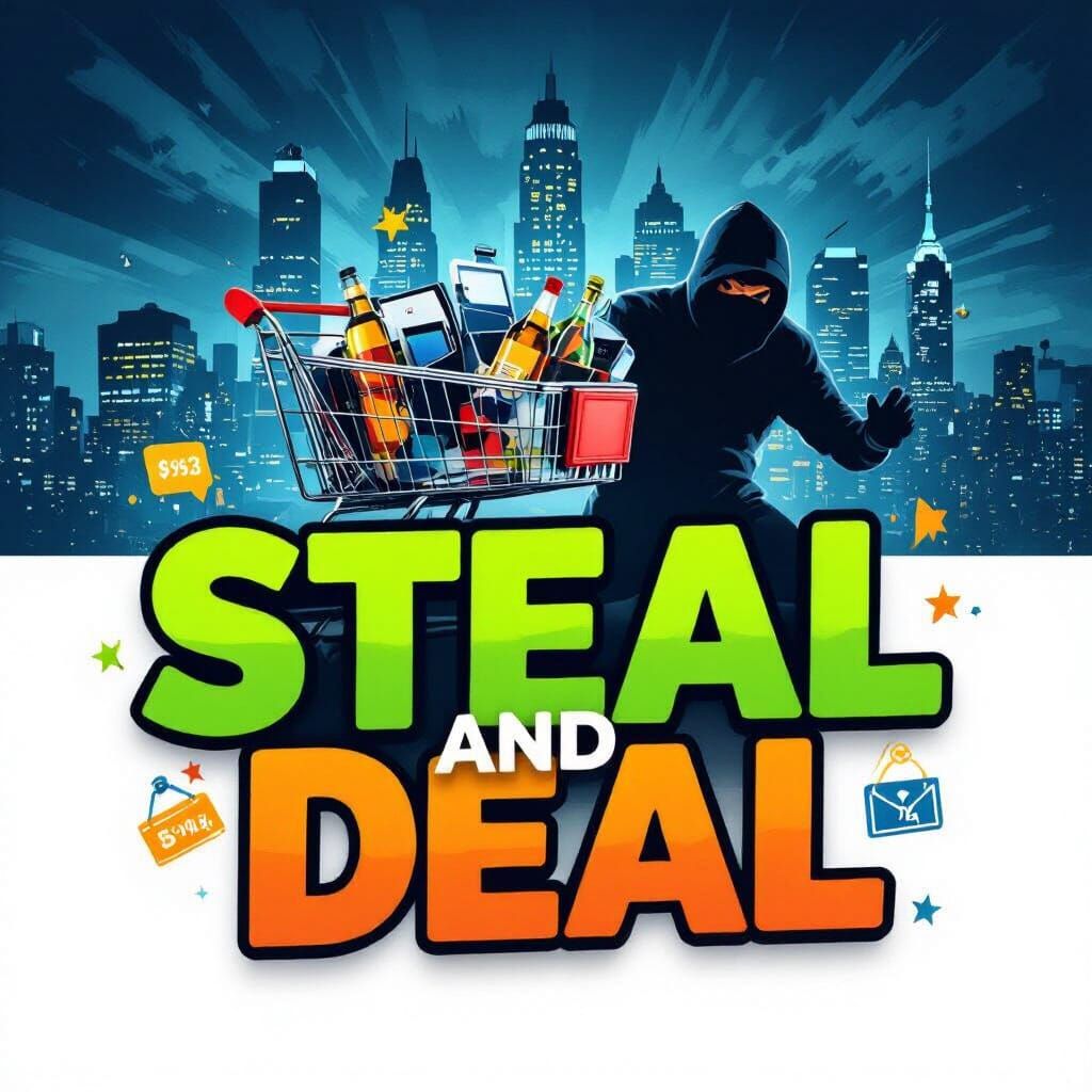 Bold Logo for Steal and Deal with Shopping Cart and City