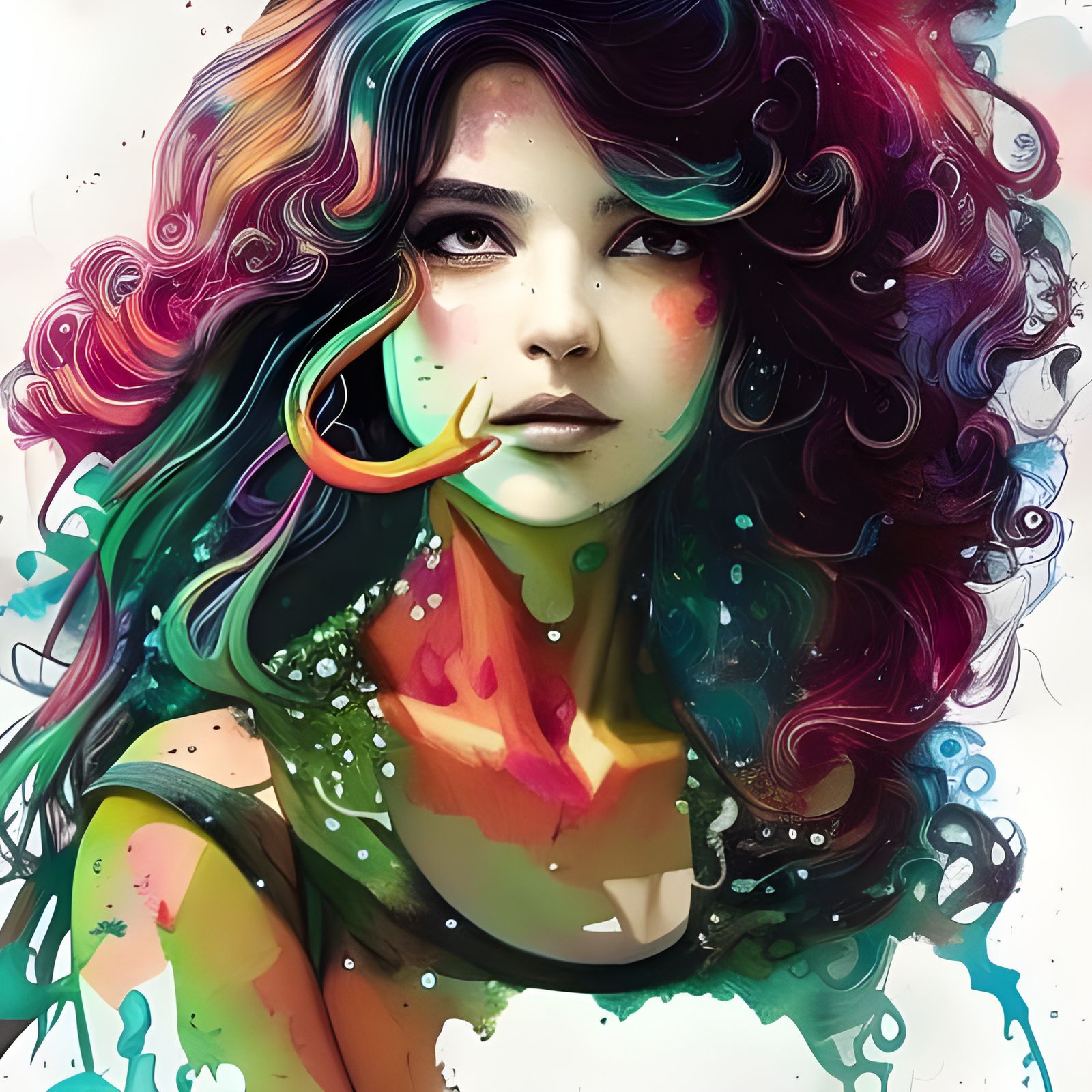 Green-Haired Girl: Detailed Digital Art