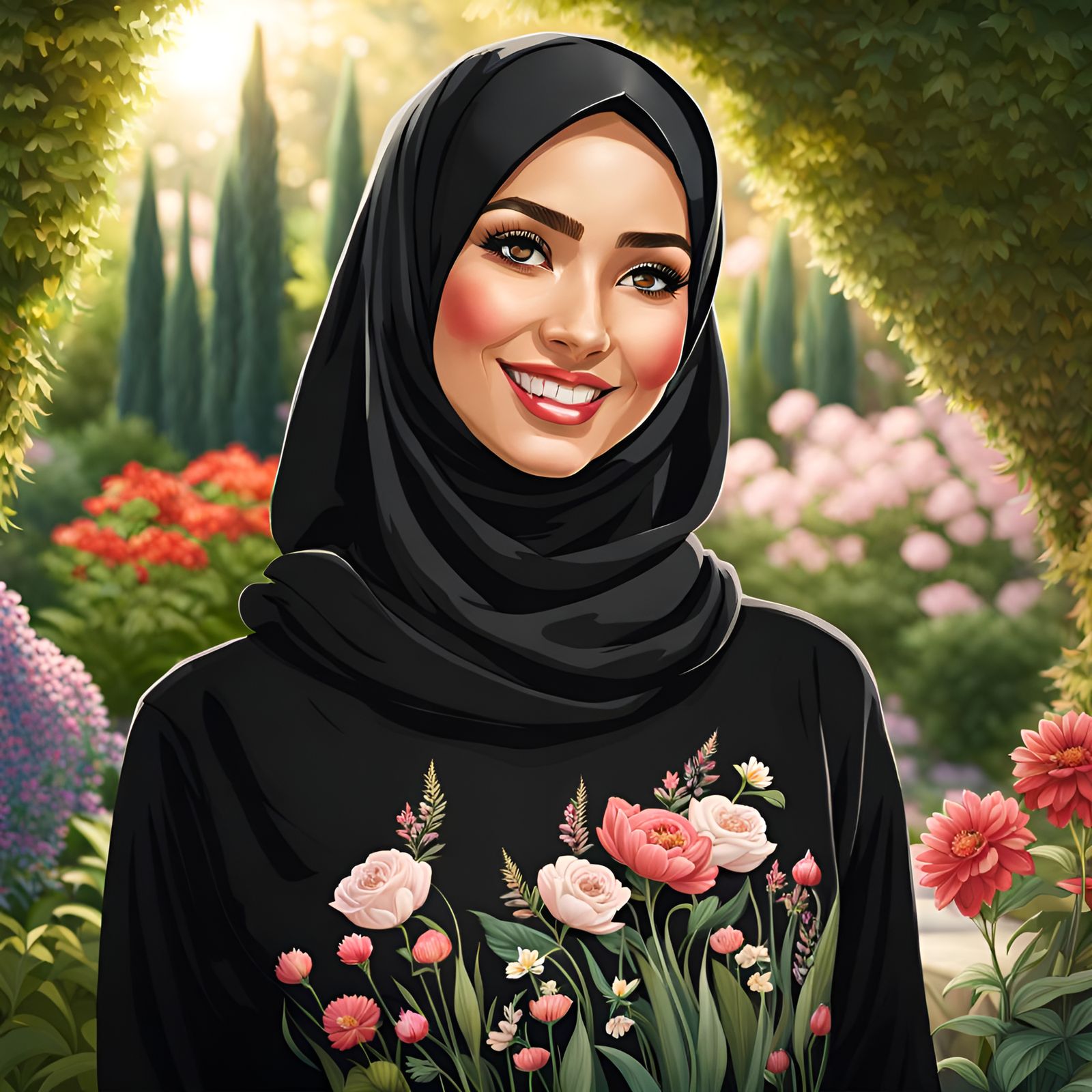 Smiling Hijabi Woman in Garden Portrait