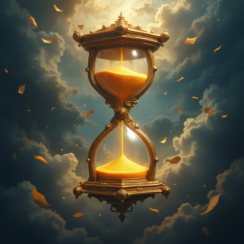 Hourglass Symbol with Golden Sand and Swirling Winds