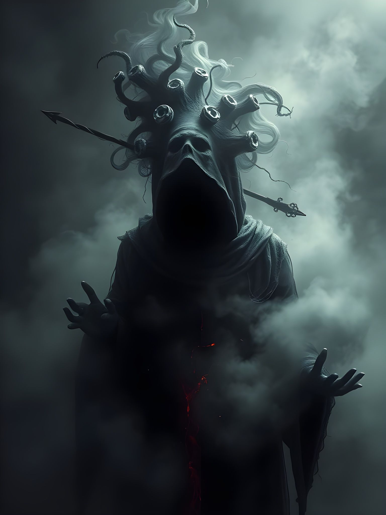 Ethereal Vampire Erupts from Misty Shadows