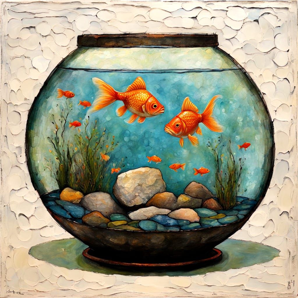 Naive Goldfish in Textured Fishbowl Painting