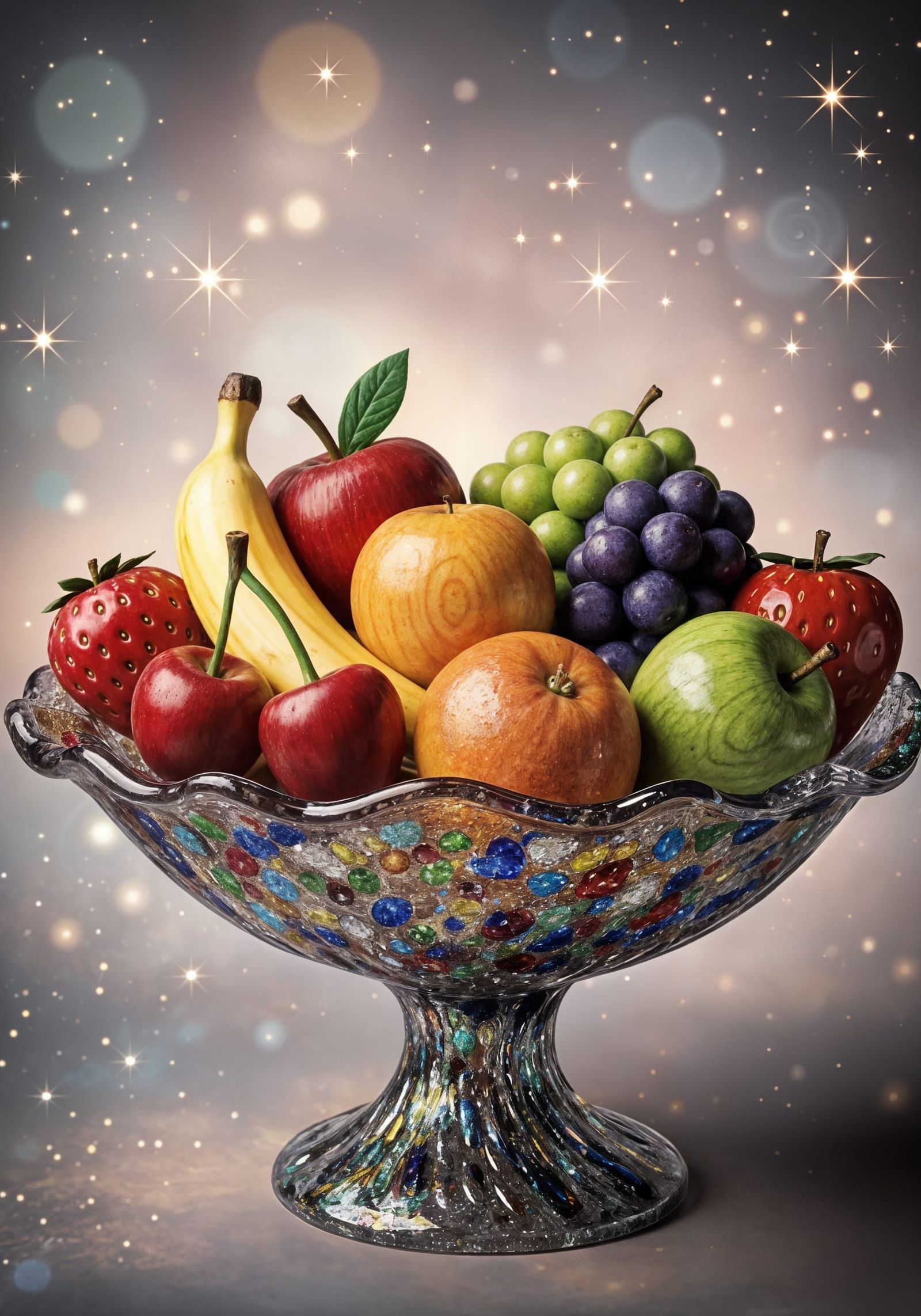 Murano Glass Bowl with Wooden Fruit