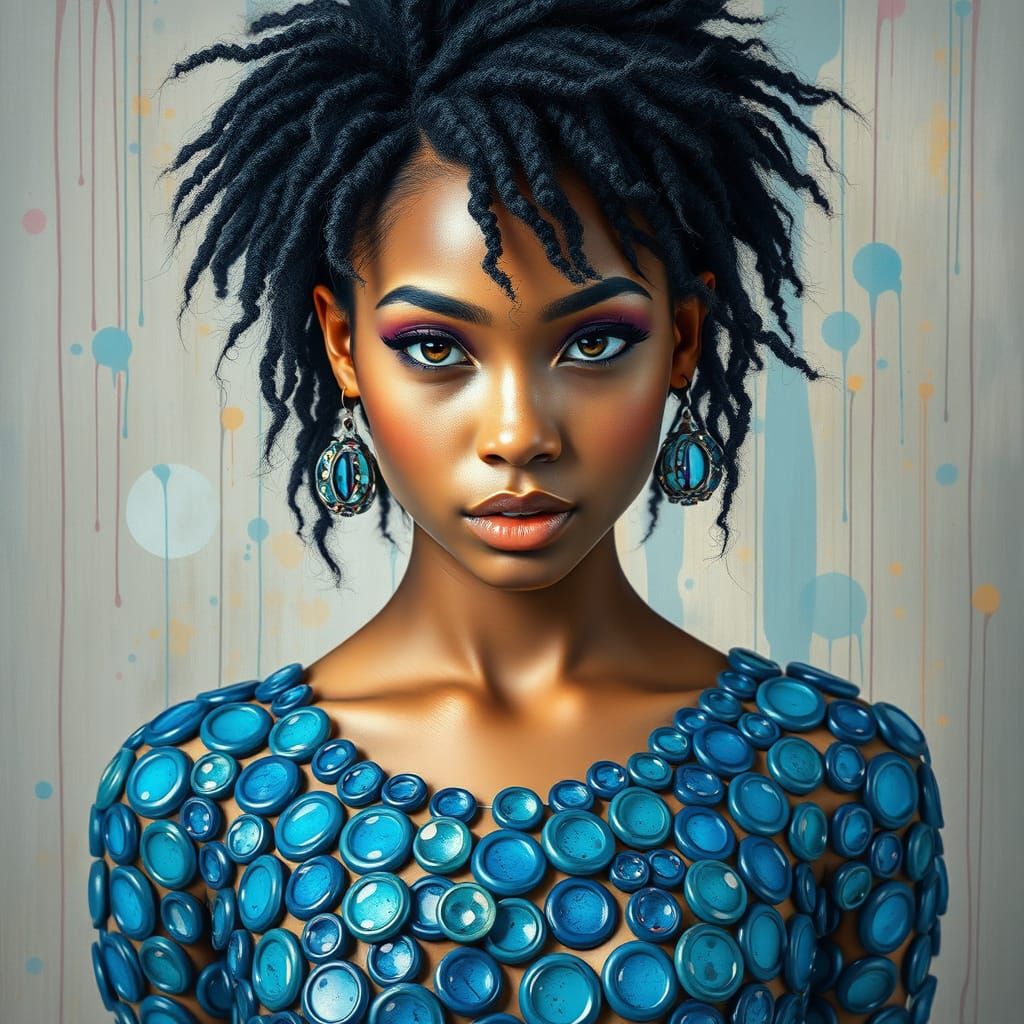 Punk Fashion Woman in Blue Glass Circle Dress